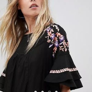 Free People Pavlo black embroidered ruffle dress